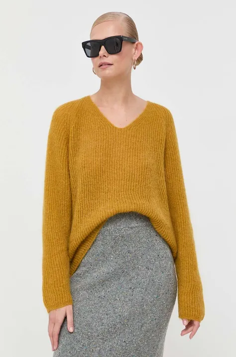 Volnen pulover Max Mara Leisure ženski, rumena barva