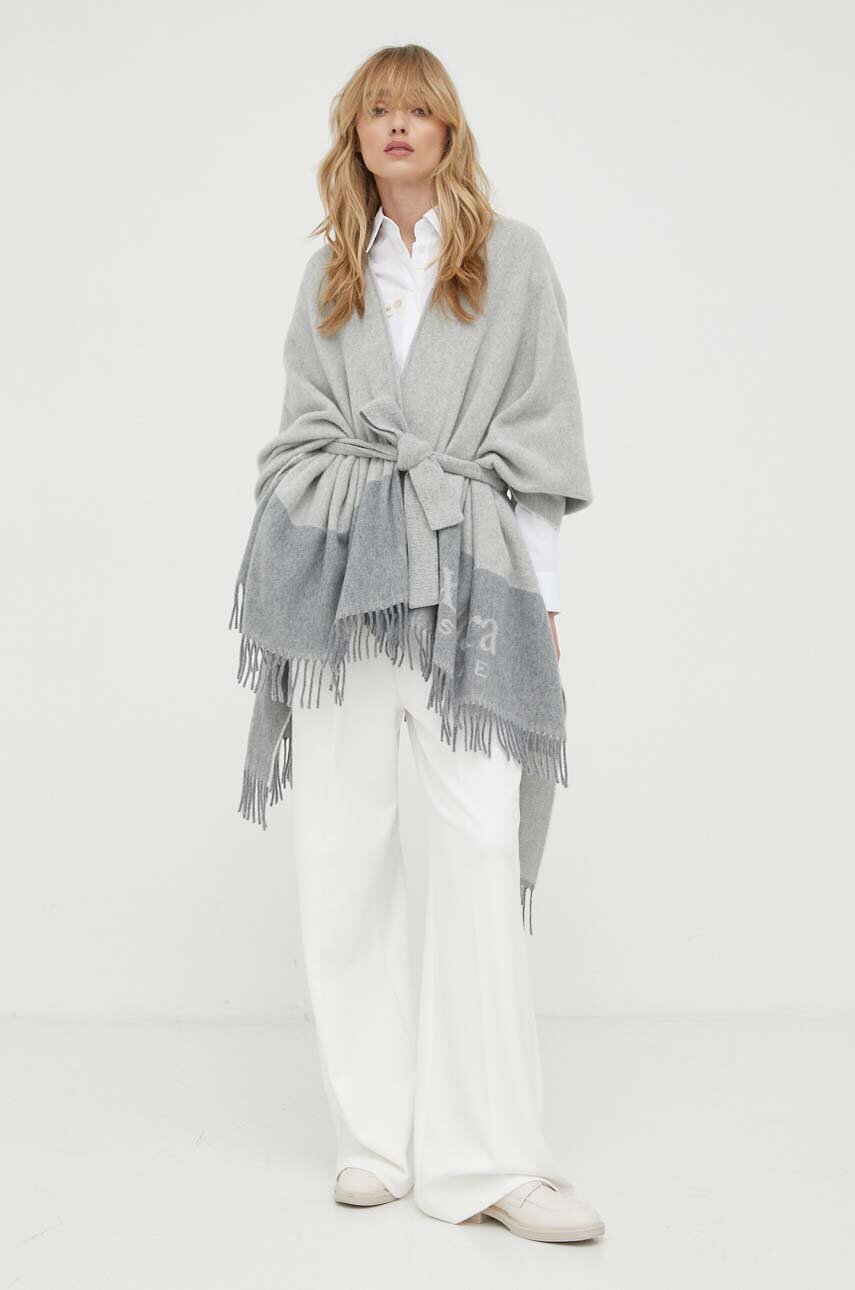 Μάλλινο πόντσο Max Mara Leisure χρώμα: γκρι