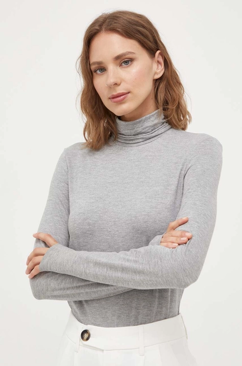 Max Mara Leisure longsleeve femei, culoarea gri, cu guler