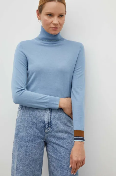 Вълнен пуловер PS Paul Smith дамски в синьо от лека материя с поло