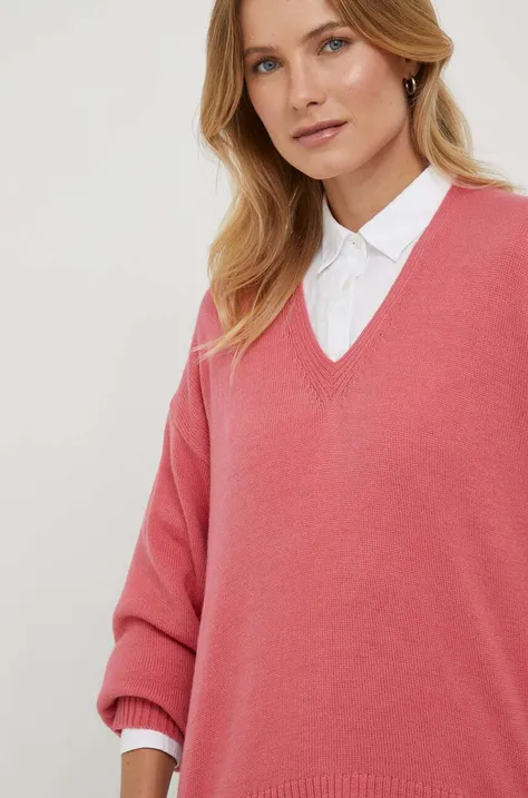 Шерстяной свитер United Colors of Benetton женский цвет розовый
