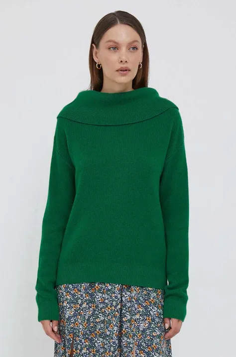 Пуловер United Colors of Benetton дамски в зелено с поло