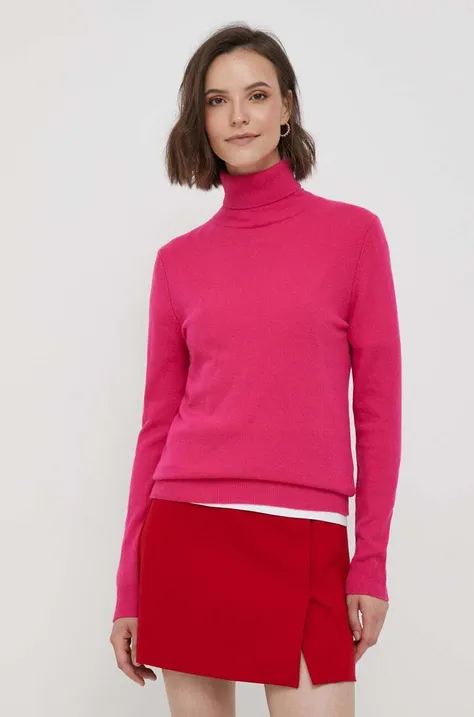 Шерстяной свитер United Colors of Benetton женский цвет розовый лёгкий с гольфом