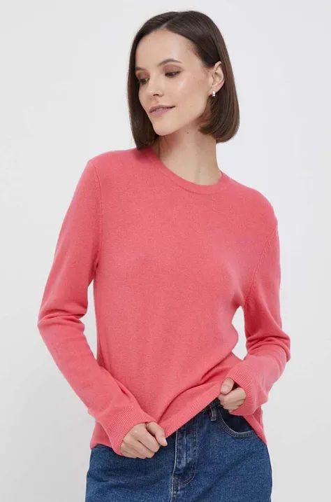 Vlnený sveter United Colors of Benetton dámsky, ružová farba, tenký