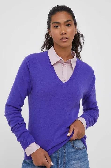 Шерстяной свитер United Colors of Benetton женский цвет фиолетовый лёгкий