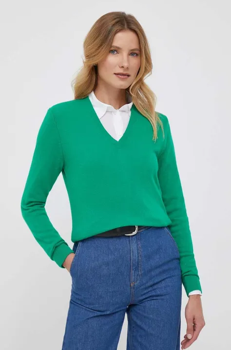 Vuneni pulover United Colors of Benetton za žene, boja: zelena, lagani