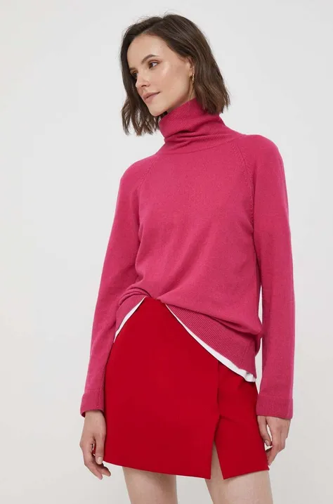 Пуловер с вълна United Colors of Benetton дамски в розово от лека материя с поло