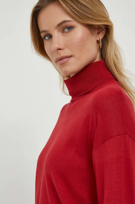 Pulover United Colors of Benetton za žene, boja: crvena, lagani, s dolčevitom