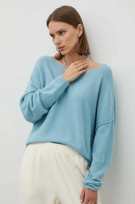 American Vintage sweter z domieszką wełny damski kolor niebieski lekki