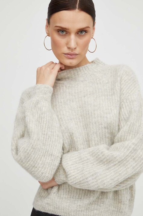 American Vintage pulover din amestec de lana femei, culoarea gri, light, cu turtleneck