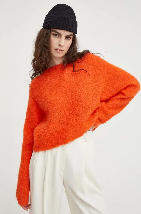 American Vintage sweter wełniany damski kolor pomarańczowy
