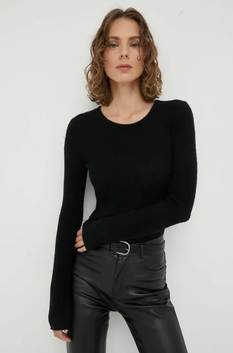 American Vintage sweter z domieszką lnu kolor czarny