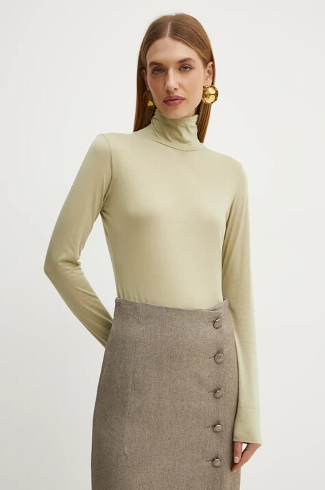 Boss Orange longsleeve BOSS ORANGE femei, culoarea verde, cu guler