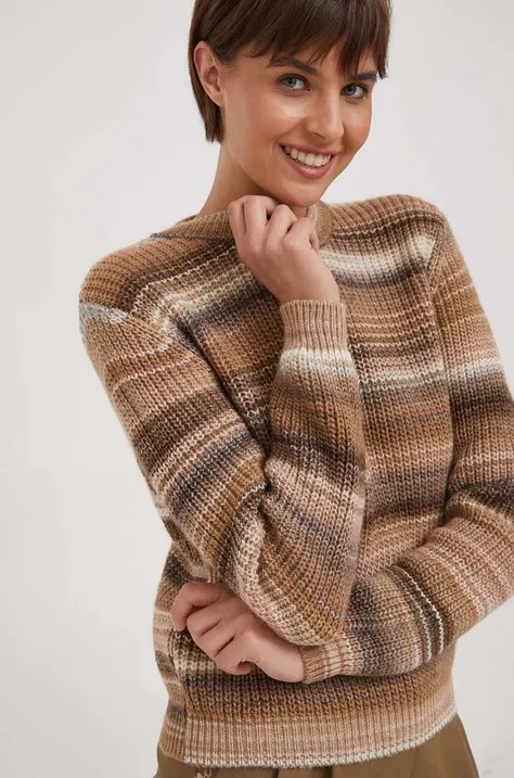 United Colors of Benetton sweter wełniany damski kolor brązowy