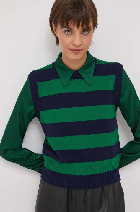 Vlněná vesta United Colors of Benetton zelená barva