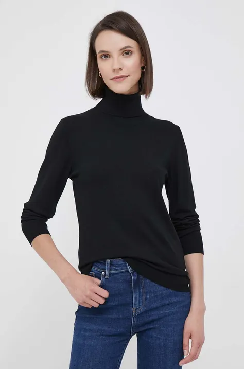 Sisley sweter damski kolor czarny lekki z golfem