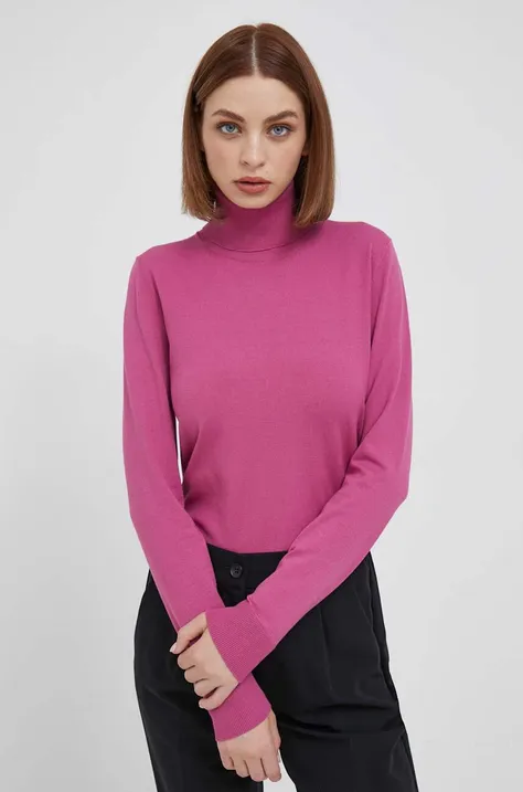 Sisley sweter damski kolor różowy lekki z golfem
