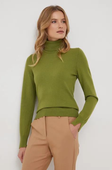 Sisley sweter damski kolor zielony lekki z golfem