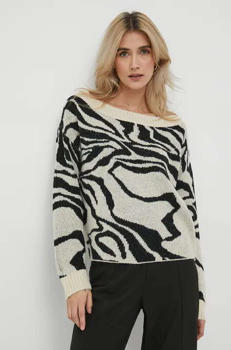 Пуловер с вълна Sisley дамски в бежово
