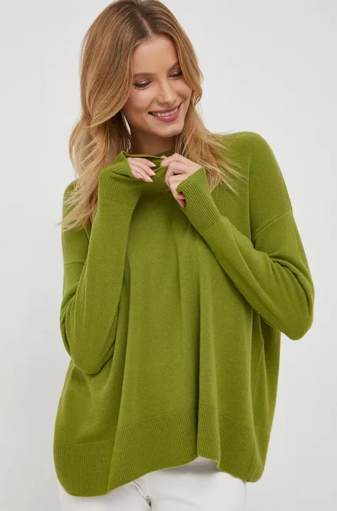 Sisley sweter wełniany damski kolor zielony lekki