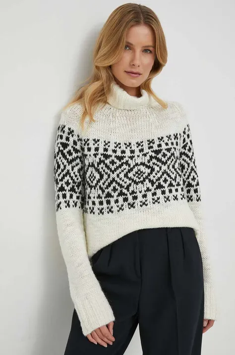 Пуловер с вълна Sisley дамски в бежово с поло