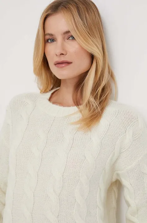 Sisley sweter z domieszką wełny damski kolor beżowy ciepły