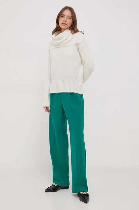 Sisley sweter z domieszką wełny damski kolor beżowy z golfem