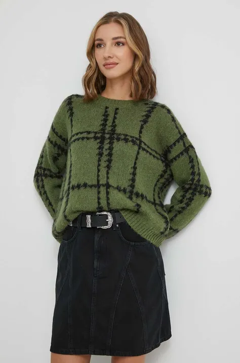 Sisley sweter z domieszką wełny damski kolor zielony ciepły