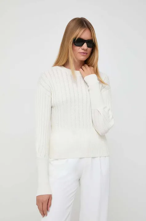 BOSS sweter z domieszką wełny damski kolor beżowy lekki