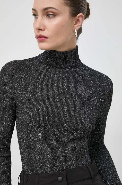 BOSS pulóver könnyű, női, fekete, garbónyakú