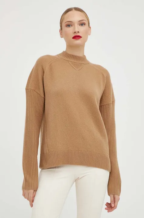 Vuneni pulover BOSS za žene, boja: bež