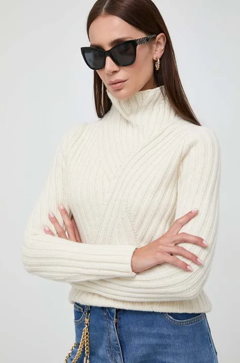 Vlnený sveter BOSS dámsky, béžová farba, teplý, s polorolákom