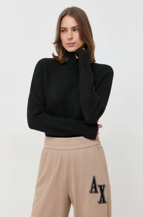 Pulover s dodatkom vune BOSS za žene, boja: crna, s poludolčevitom