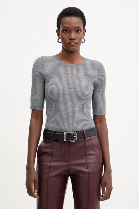 Pinko sweter wełniany damski kolor szary lekki