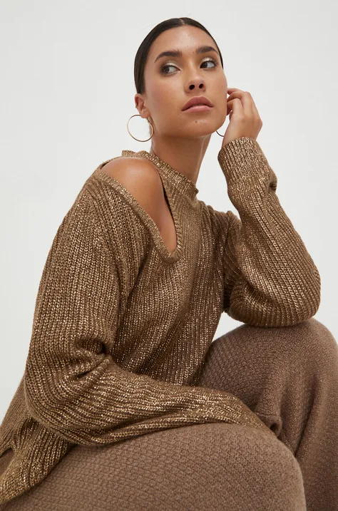 Pulover s dodatkom vune Pinko za žene, boja: zlatna