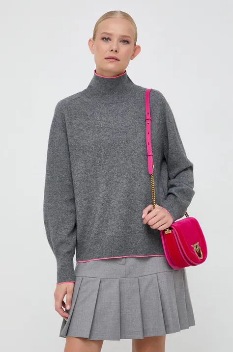 Pinko pulover de lana femei, culoarea gri, light, cu guler