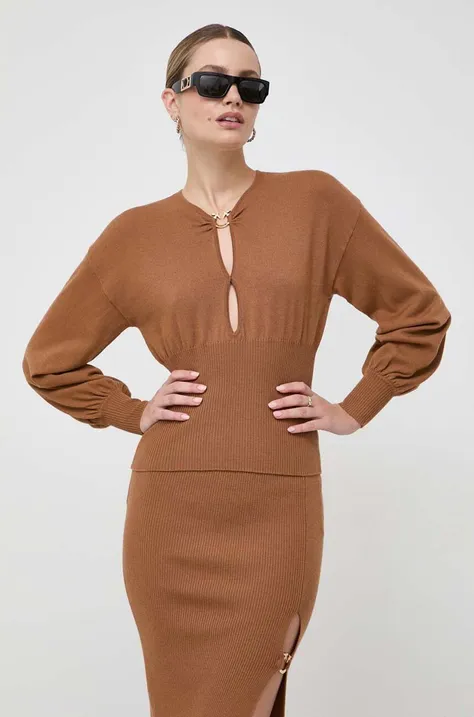 Pinko sweter wełniany damski kolor brązowy lekki