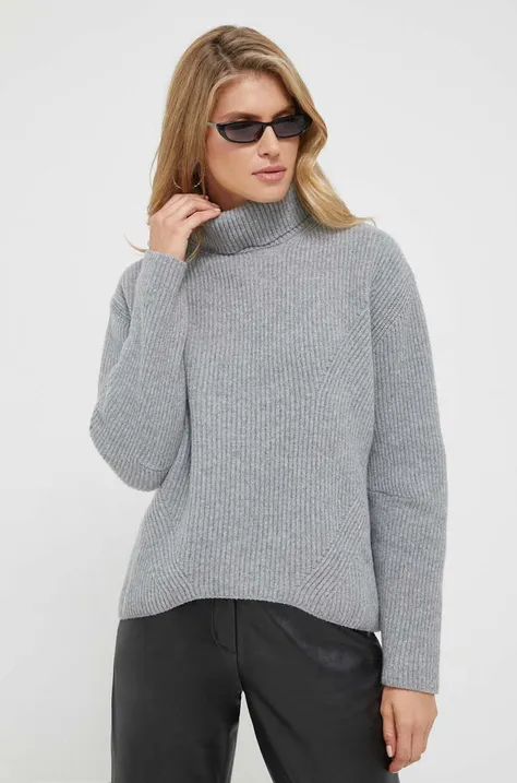 Pinko pulover de lana femei, culoarea gri, cu guler