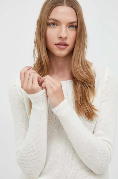 Μάλλινο πουλόβερ HUGO γυναικεία, χρώμα: μπεζ