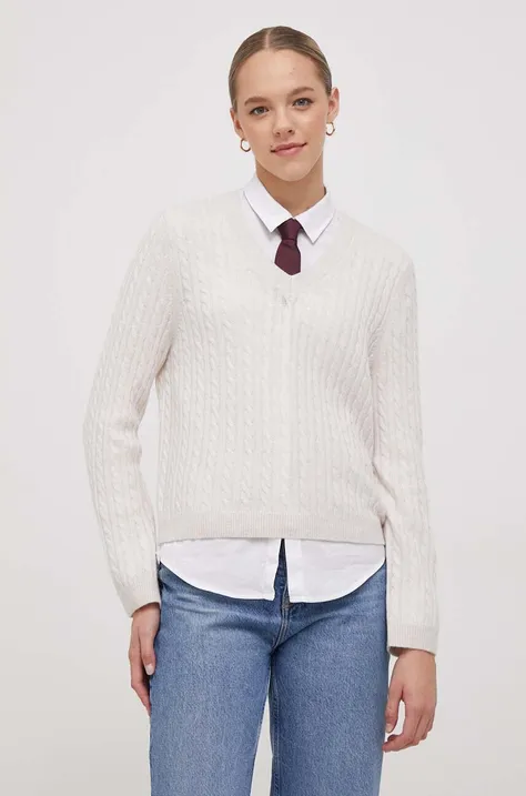 Vlnený sveter Tommy Hilfiger dámsky, béžová farba, tenký