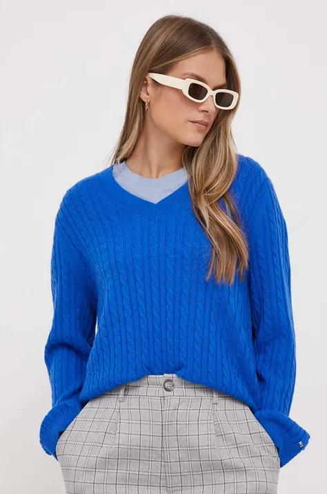 Vlnený sveter Tommy Hilfiger dámsky, tyrkysová farba, tenký