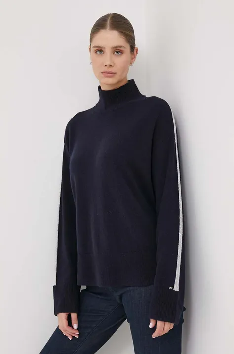 Vuneni pulover Tommy Hilfiger za žene, boja: tamno plava, s poludolčevitom