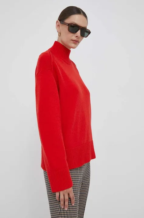 Tommy Hilfiger sweter z domieszką wełny damski kolor czerwony z półgolfem