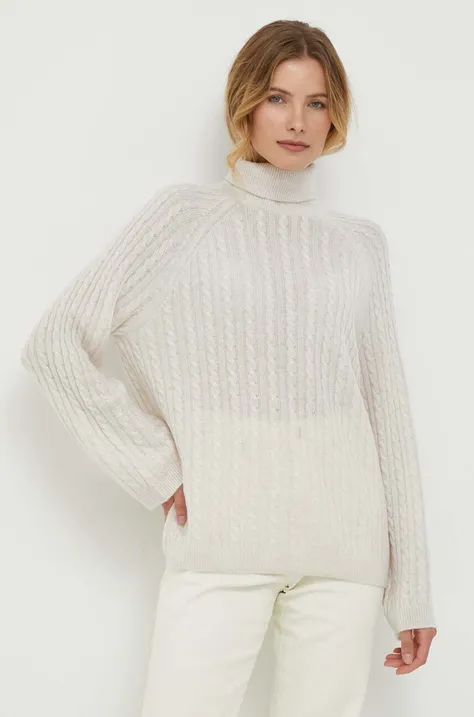 Vuneni pulover Tommy Hilfiger za žene, boja: bež, lagani, s dolčevitom