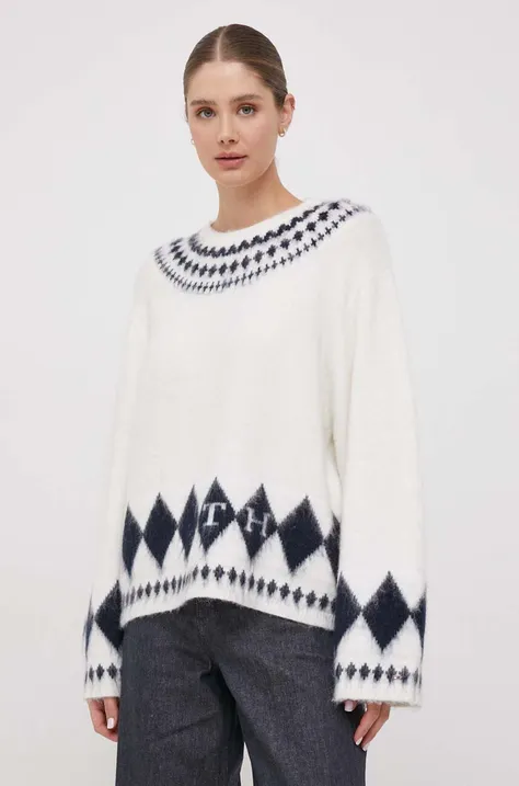 Tommy Hilfiger pulover din amestec de lana femei, culoarea alb, călduros