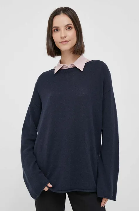 Volnen pulover Tommy Hilfiger ženski, mornarsko modra barva