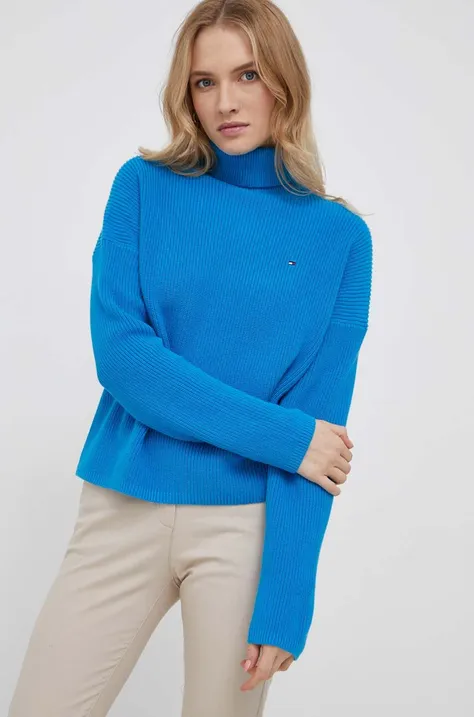 Памучен пуловер Tommy Hilfiger в синьо с поло