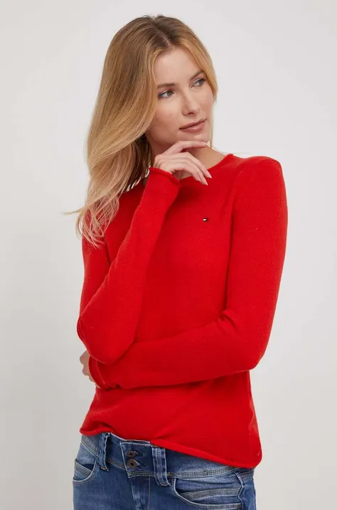 Vuneni pulover Tommy Hilfiger za žene, boja: crvena, lagani
