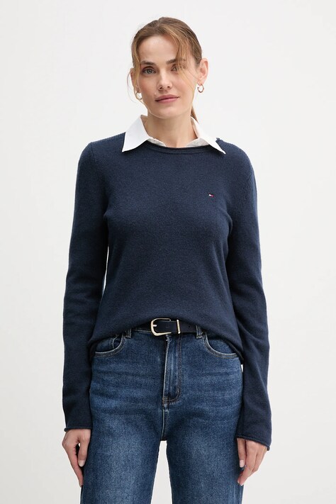 Tommy Hilfiger sweter wełniany damskie kolor granatowy lekkie WW0WW40264