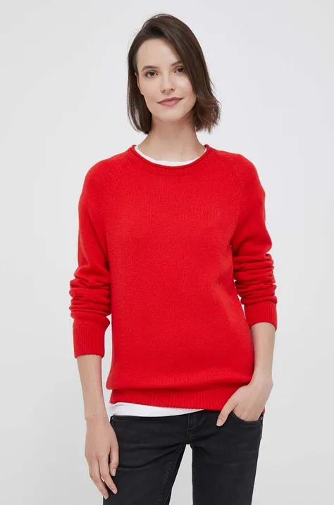 Μάλλινο πουλόβερ Tommy Hilfiger γυναικεία, χρώμα: κόκκινο